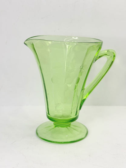 Uranium Glass Green Standard Grape Footed Creamer UV GLOWY GLASS A504