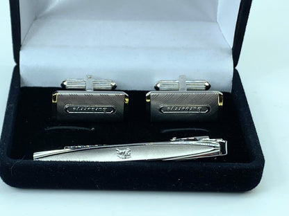 Burberry Vintage cufflinks and tie clip brush silver gold tone set GS538