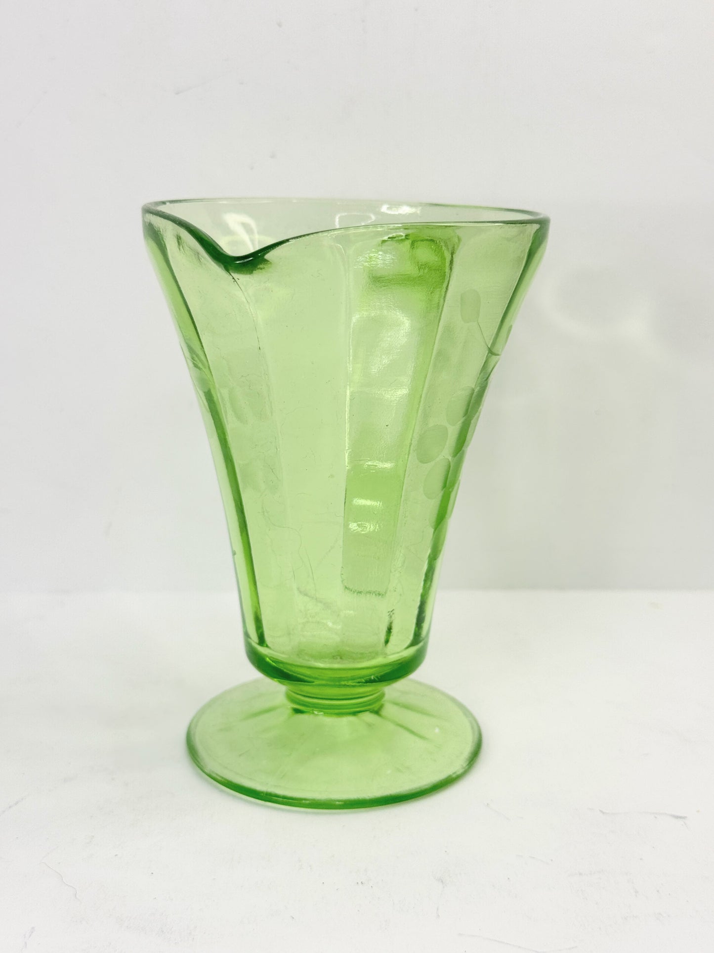 Uranium Glass Green Standard Grape Footed Creamer UV GLOWY GLASS A504