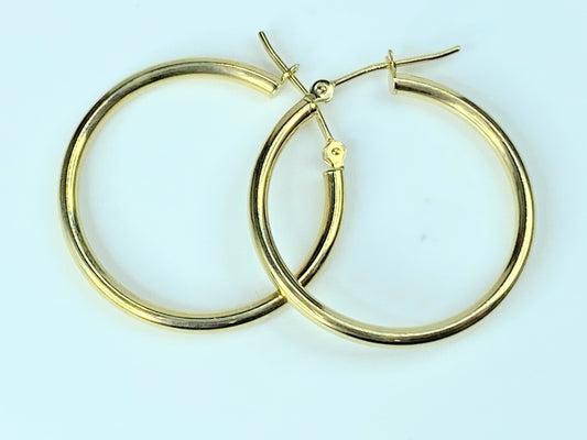 14K 2.0mm Yellow Gold Hoop Tubular Earrings 25.4mm JR9859