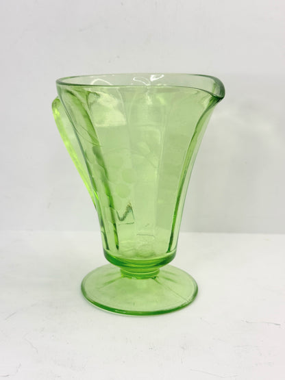 Uranium Glass Green Standard Grape Footed Creamer UV GLOWY GLASS A504