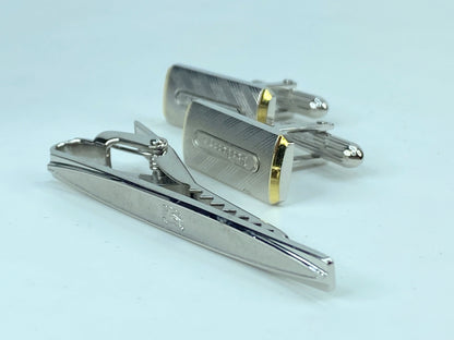 Burberry Vintage cufflinks and tie clip brush silver gold tone set GS538