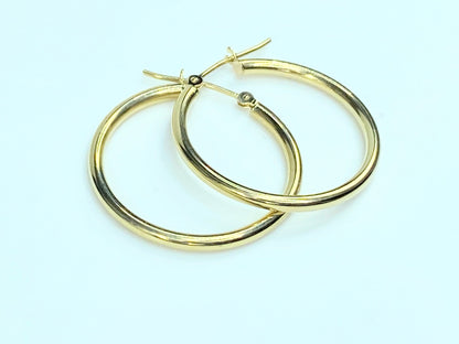 14K 2.0mm Yellow Gold Hoop Tubular Earrings 25.4mm JR9859