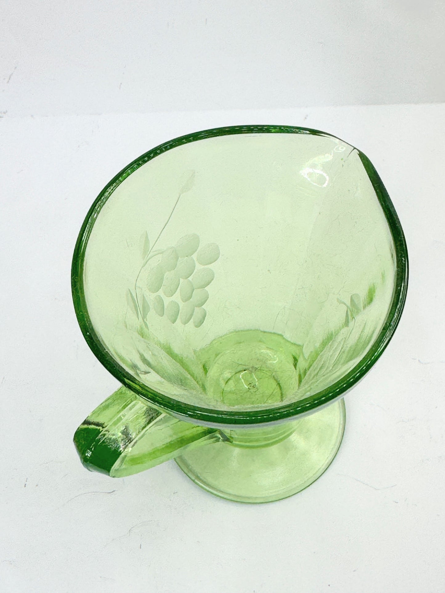 Uranium Glass Green Standard Grape Footed Creamer UV GLOWY GLASS A504