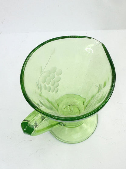 Uranium Glass Green Standard Grape Footed Creamer UV GLOWY GLASS A504