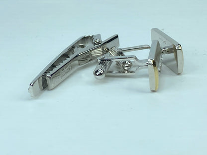 Burberry Vintage cufflinks and tie clip brush silver gold tone set GS538