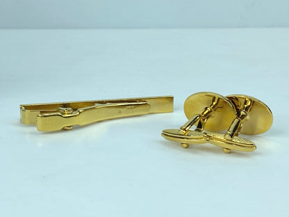 Alfred Dunhill Gold & Blue Cufflinks and Tie Clip Set authentic GS539