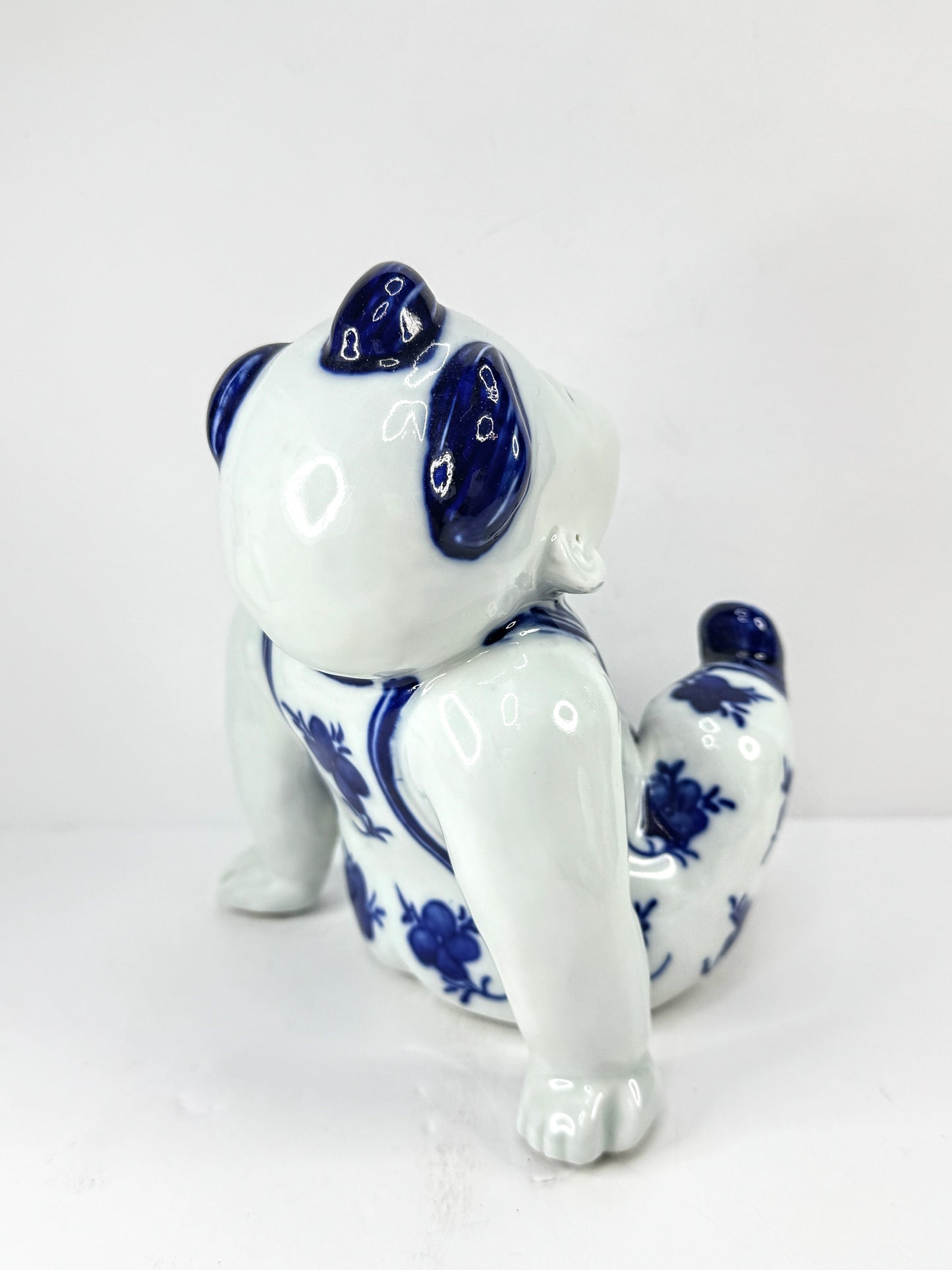 Vintage Blue & White Porcelain Seated Boy Figurine A1129