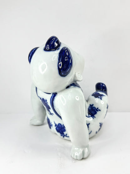 Vintage Blue & White Porcelain Seated Boy Figurine A1129
