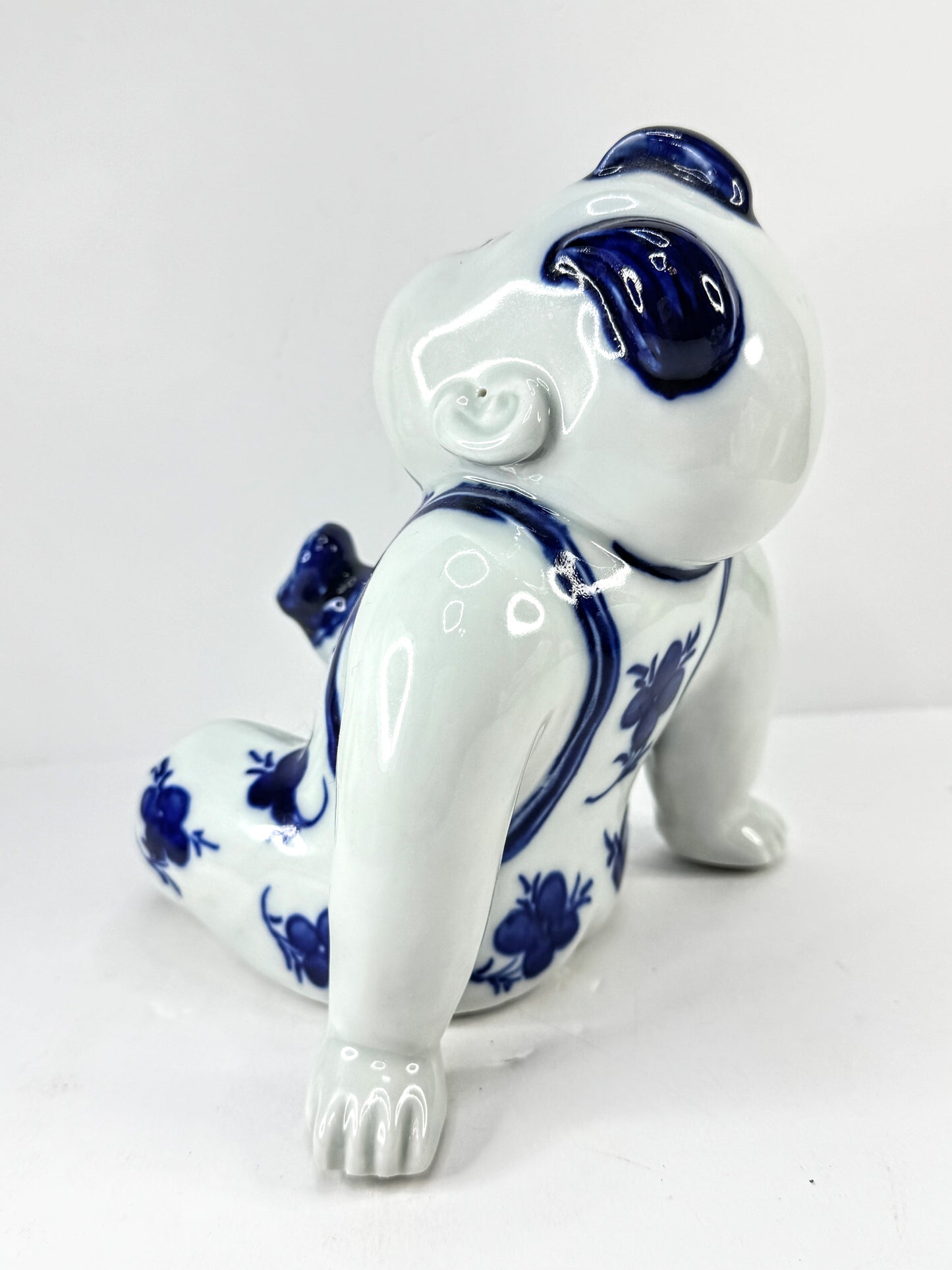 Vintage Blue & White Porcelain Seated Boy Figurine A1129