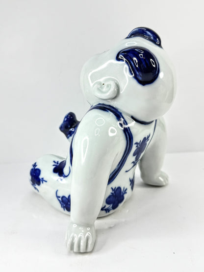 Vintage Blue & White Porcelain Seated Boy Figurine A1129