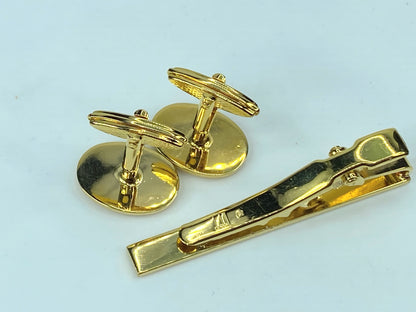 Alfred Dunhill Gold & Blue Cufflinks and Tie Clip Set authentic GS539