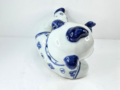 Vintage Blue & White Porcelain Reclining Boy Figurine A1130