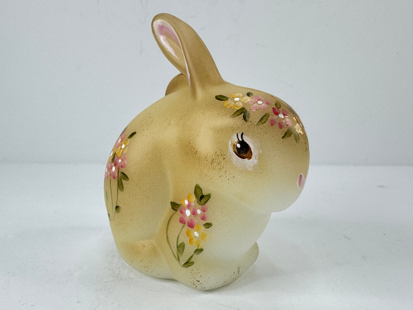 Fenton Hand-Painted Burmese Satin Glass Bunny Figurine A1131