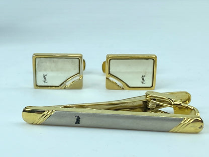Vintage Yves Saint Laurent cufflinks & Tie clip gold silver tone design GS542