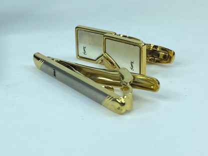 Vintage Yves Saint Laurent cufflinks & Tie clip gold silver tone design GS542
