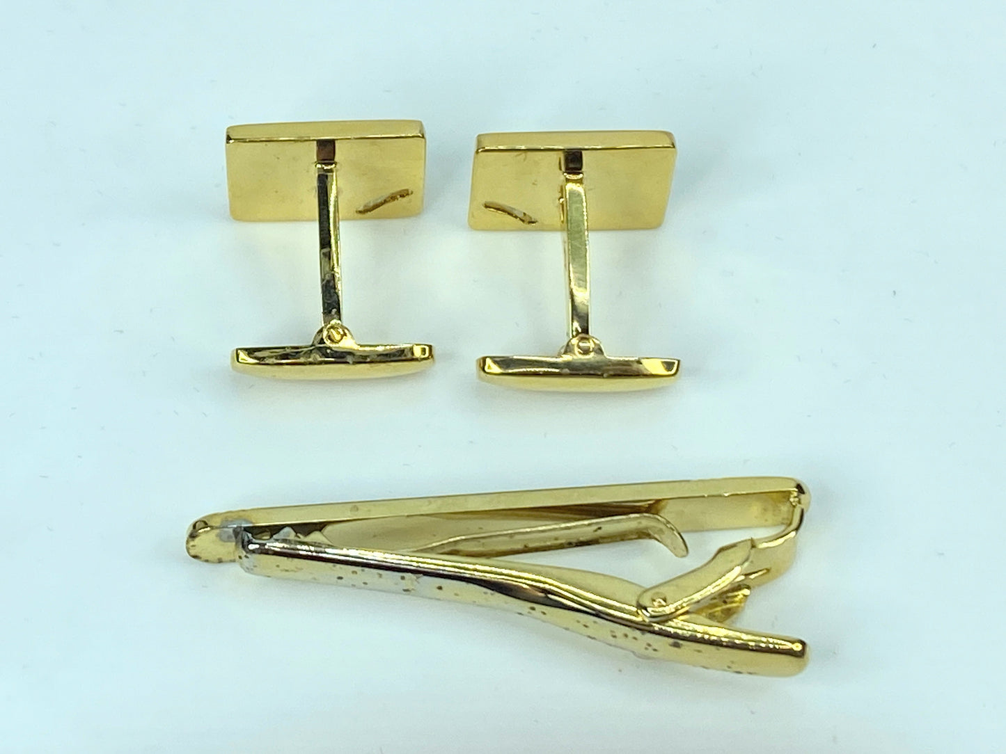 Vintage Yves Saint Laurent cufflinks & Tie clip gold silver tone design GS542