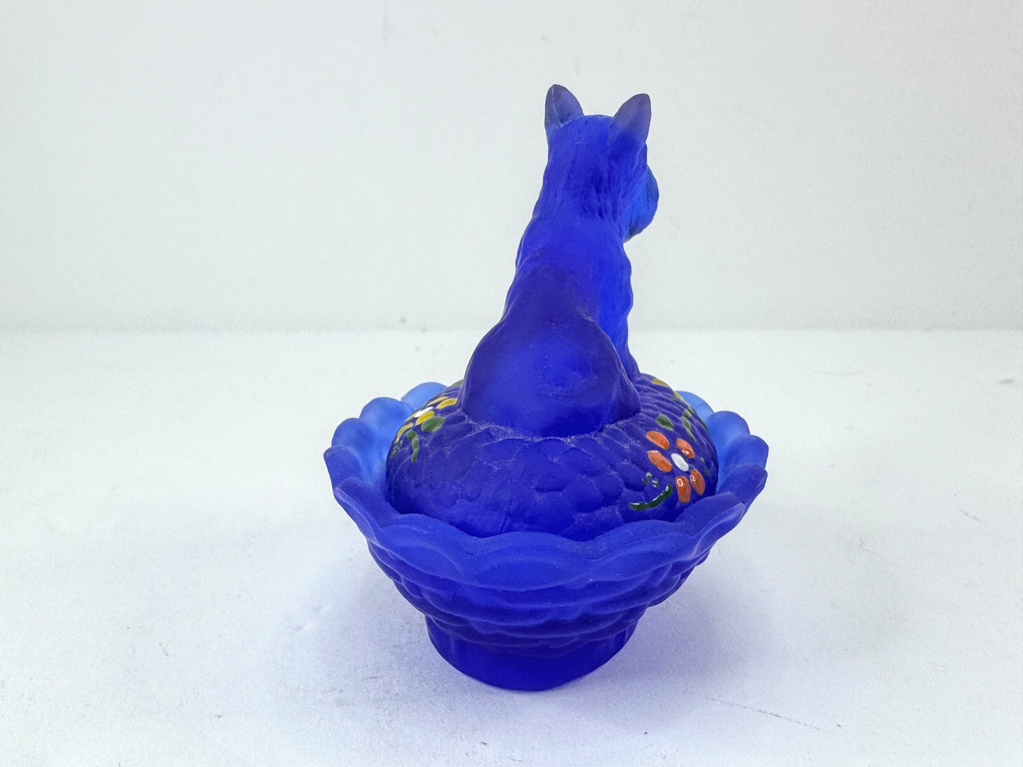 Vintage Boyd Satin Frost Blue Glass Scottie Dog Covered Trinket Dish A1184