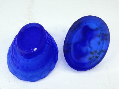 Vintage Boyd Satin Frost Blue Glass Scottie Dog Covered Trinket Dish A1184