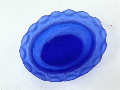 Vintage Boyd Satin Frost Blue Glass Scottie Dog Covered Trinket Dish A1184