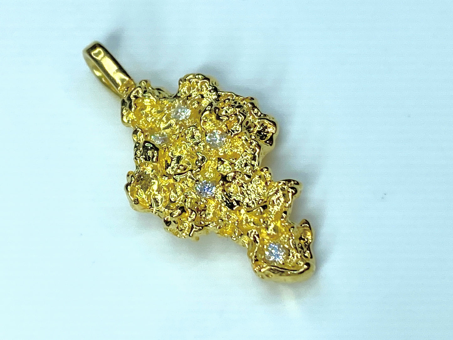 14K yellow gold 0.2ct round brilliant diamond nugget pendant 5.5g JR9863