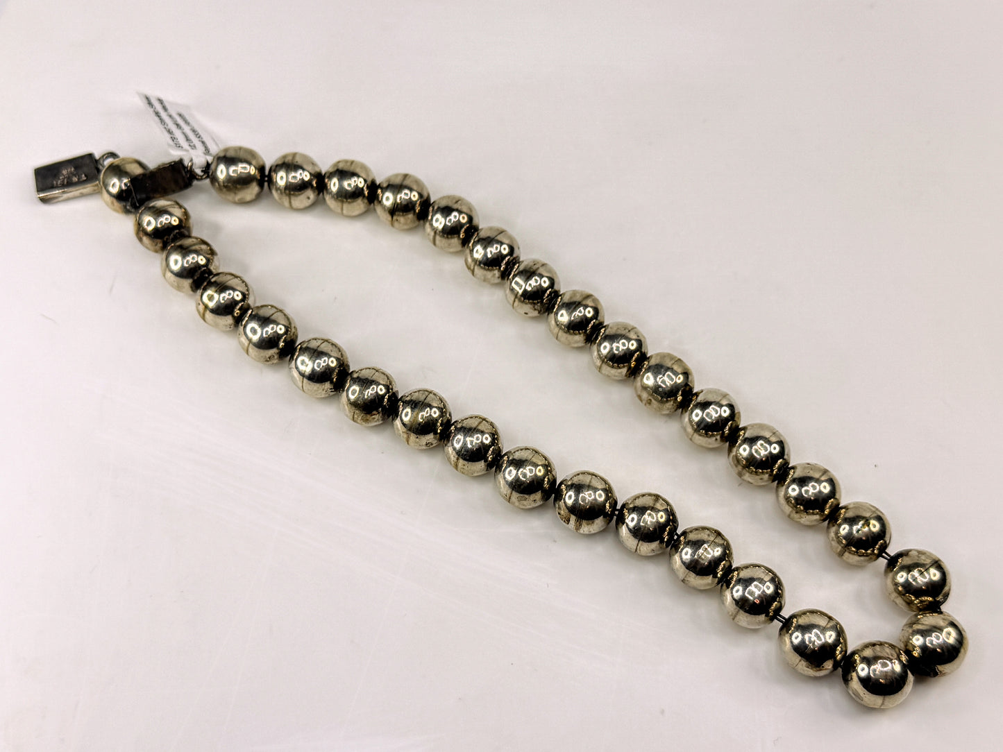 Vintage Mexican Sterling Silver Graduated Bead Necklace 16" 81.4g JR1820