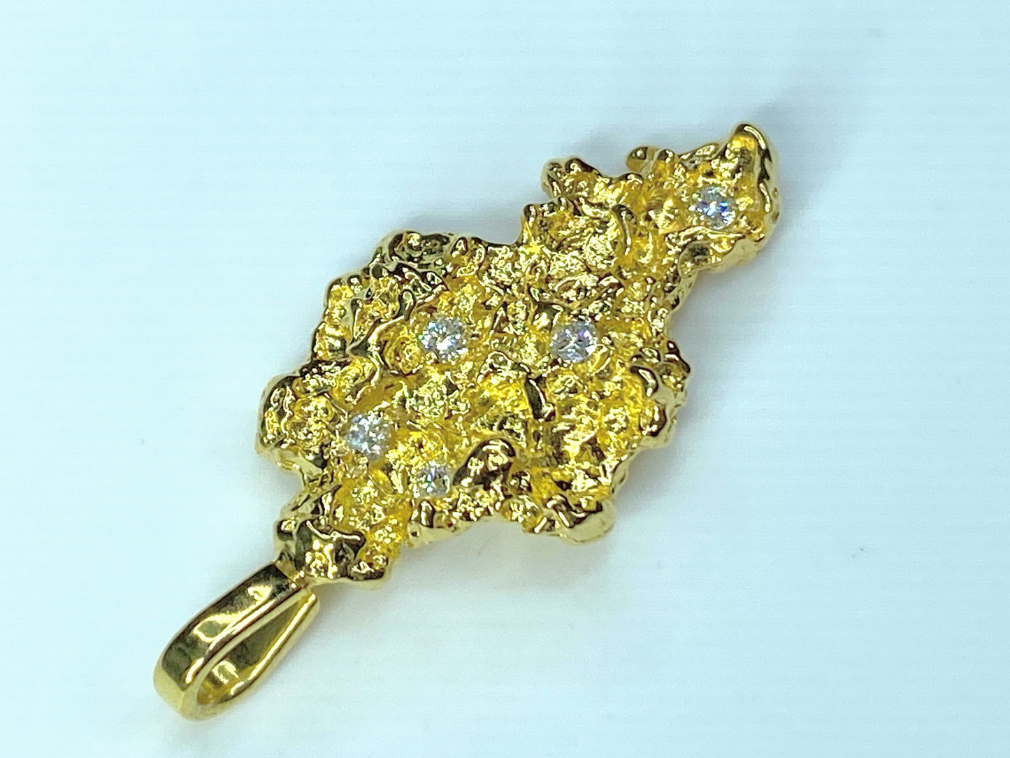 14K yellow gold 0.2ct round brilliant diamond nugget pendant 5.5g JR9863