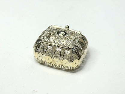 Rosary Box Metal Sterling Silver Christian Religion Souvenir Gift Reliquary SS121