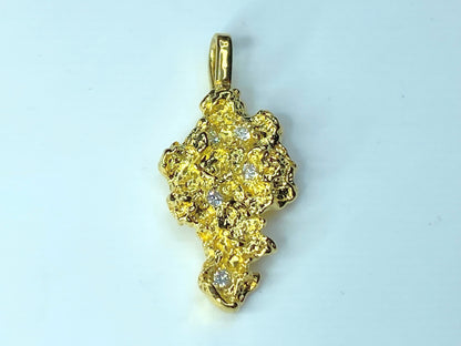 14K yellow gold 0.2ct round brilliant diamond nugget pendant 5.5g JR9863