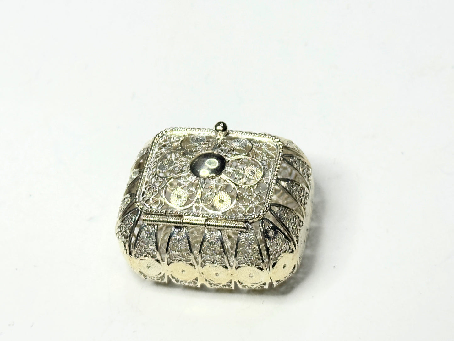 Rosary Box Metal Sterling Silver Christian Religion Souvenir Gift Reliquary SS121