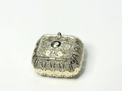 Rosary Box Metal Sterling Silver Christian Religion Souvenir Gift Reliquary SS121