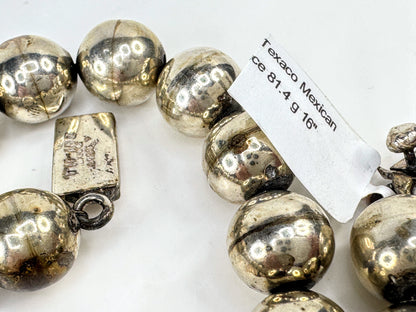 Vintage Mexican Sterling Silver Graduated Bead Necklace 16" 81.4g JR1820