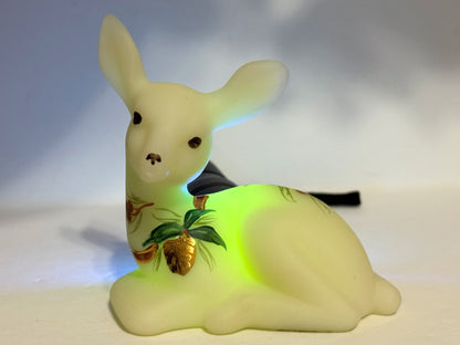 Fenton Custard Uranium Glowy Deer w/ golden pinecone and berry figurine A579