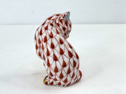 Herend Hungary Red Fishnet Cat Figurine Hand-Painted Porcelain 24K accent A1132