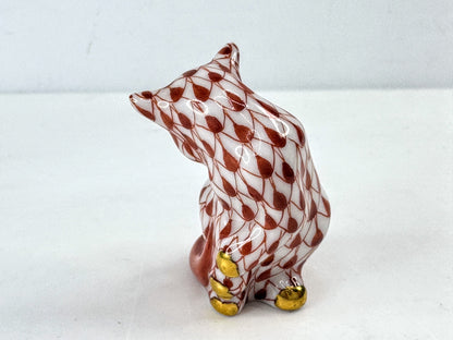 Herend Hungary Red Fishnet Cat Figurine Hand-Painted Porcelain 24K accent A1132