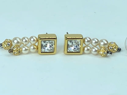 Swarovski double strands faux pearl drop Crystal gold-tone earrings GS547