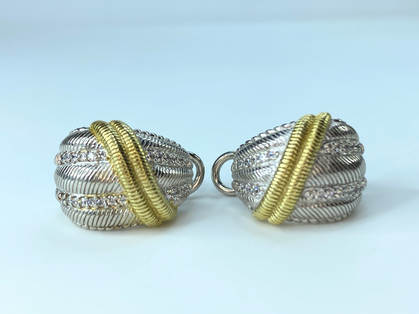 Judith Ripka Rhodium Sterling 2 tone Gold CZ Clad earrings 14.6g JR8801