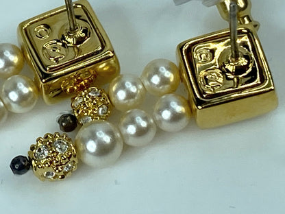 Swarovski double strands faux pearl drop Crystal gold-tone earrings GS547