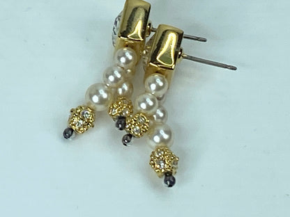 Swarovski double strands faux pearl drop Crystal gold-tone earrings GS547