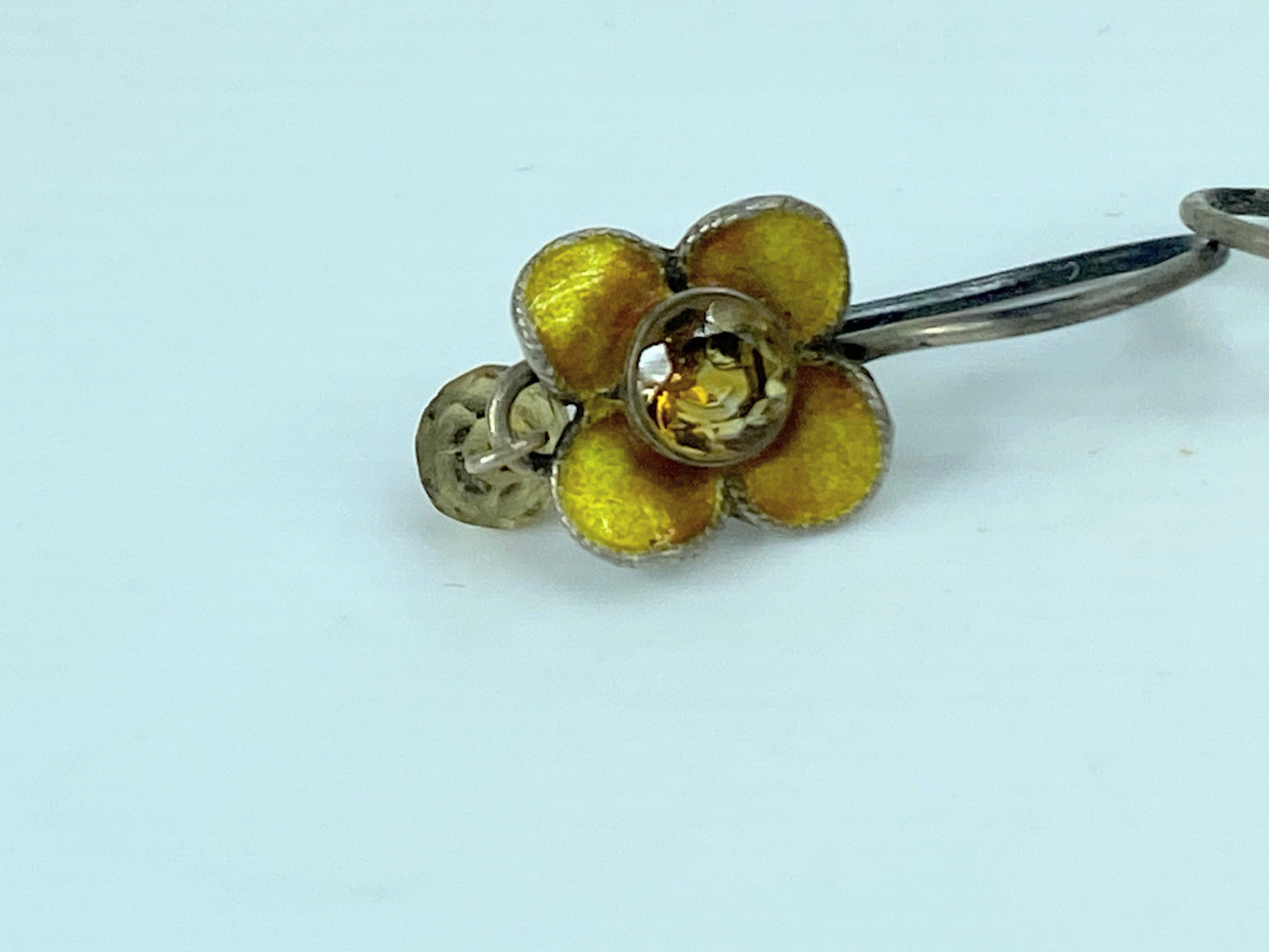 Art Deco Sterling silver Citrine Enamel flower dangle earrings 1.0" JR709