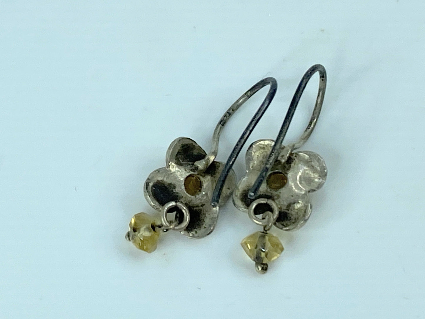 Art Deco Sterling silver Citrine Enamel flower dangle earrings 1.0" JR709