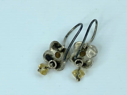 Art Deco Sterling silver Citrine Enamel flower dangle earrings 1.0" JR709