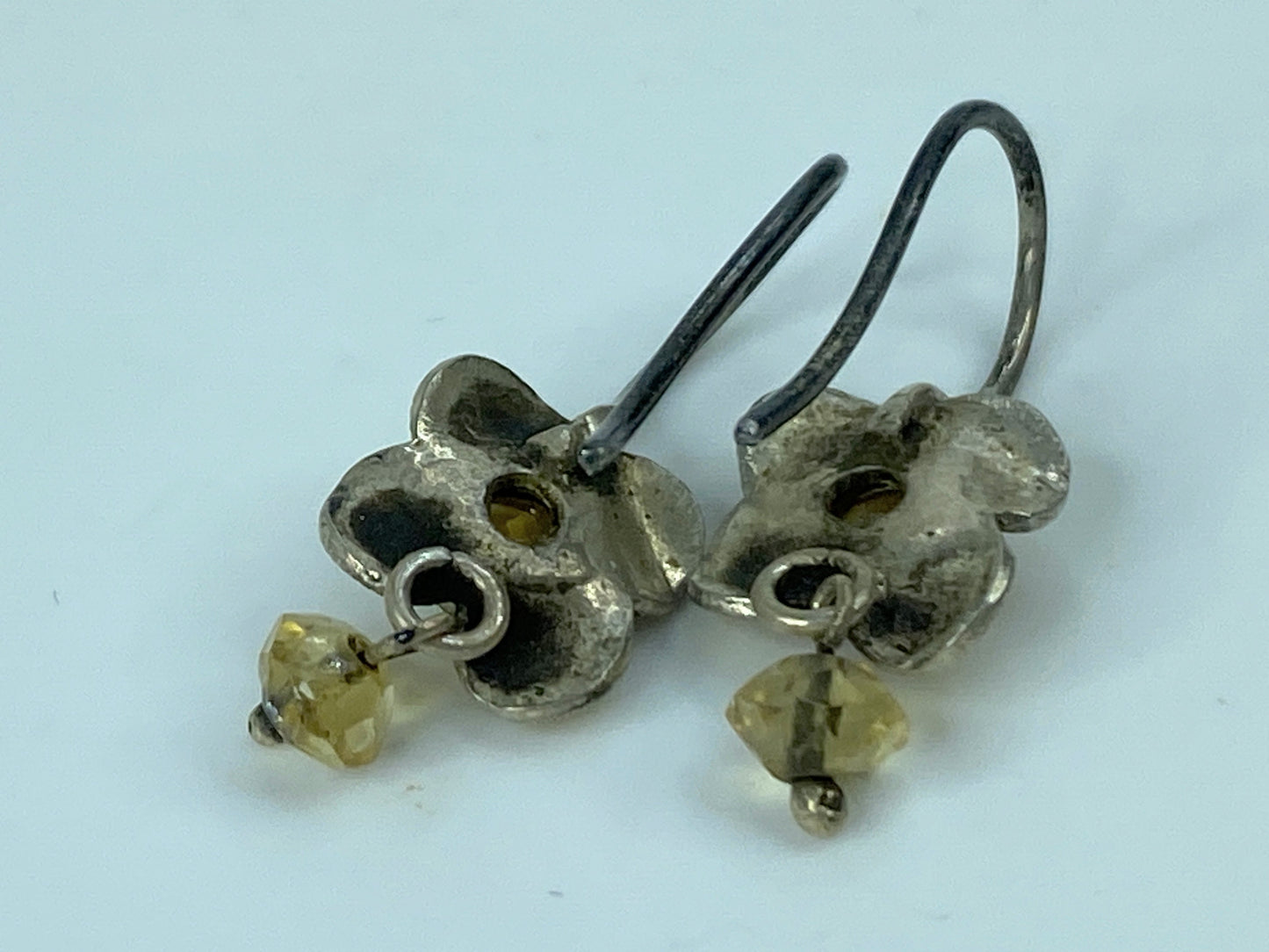 Art Deco Sterling silver Citrine Enamel flower dangle earrings 1.0" JR709
