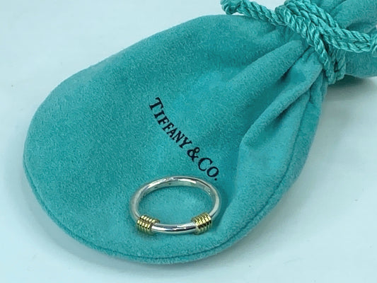 Tiffany & Co 18k Yellow Gold Sterling Scoil coil wire stackable ring s7 JR706