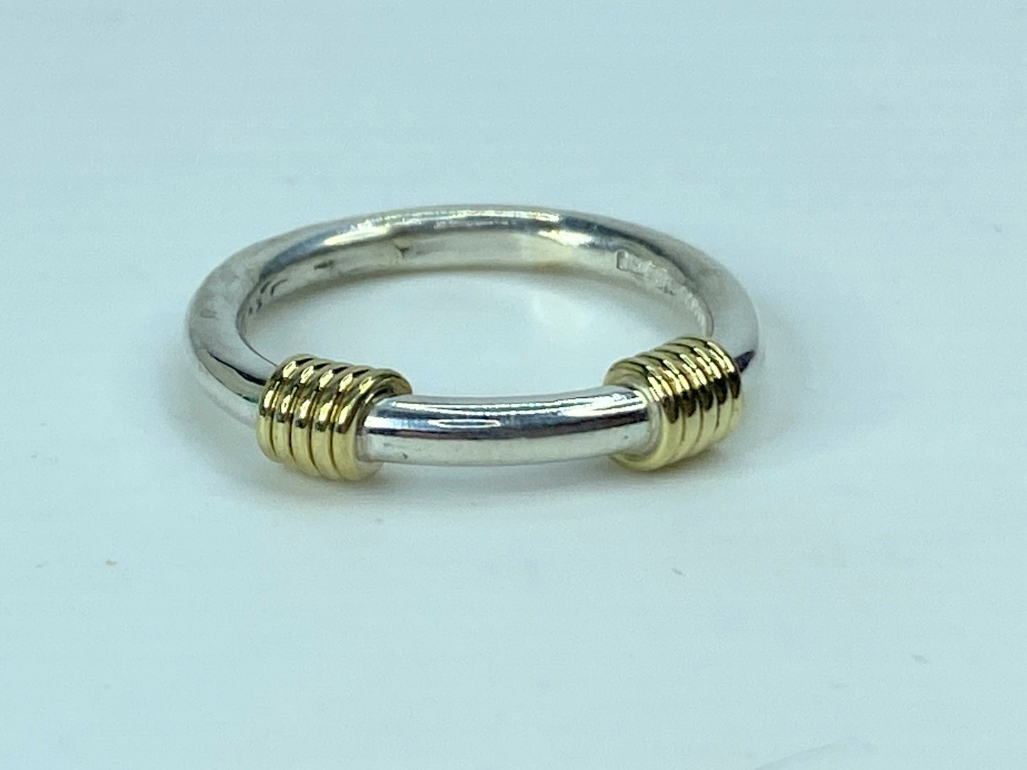 Tiffany & Co 18k Yellow Gold Sterling Scoil coil wire stackable ring s7 JR706