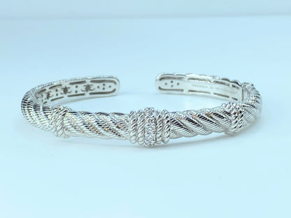 Judith Ripka Sterling silver  10.0mm hinged Cable CZ cuff bangle 7" 26.2g JR8804