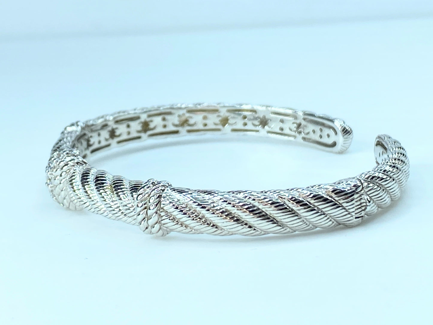 Judith Ripka Sterling silver  10.0mm hinged Cable CZ cuff bangle 7" 26.2g JR8804