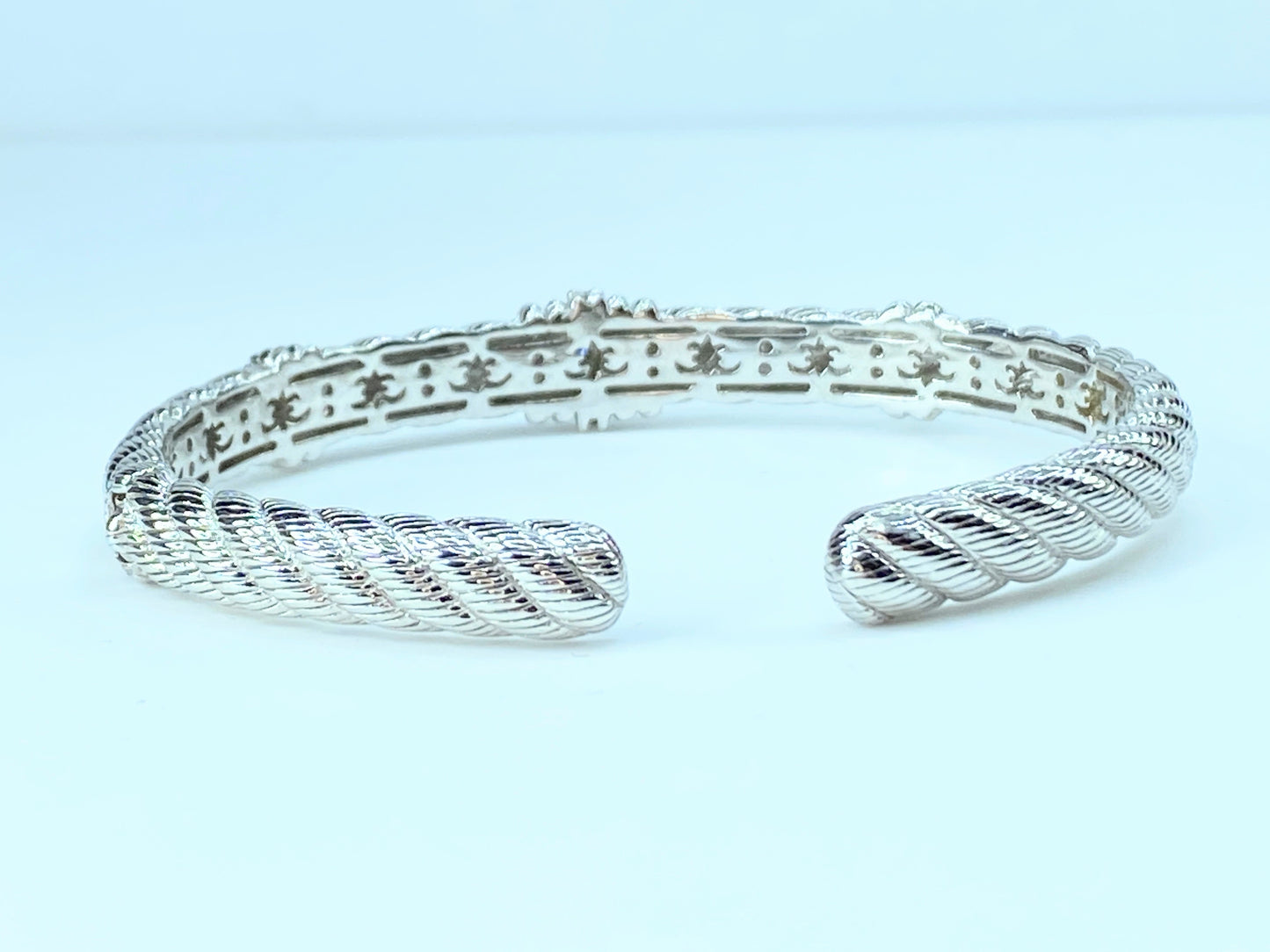 Judith Ripka Sterling silver  10.0mm hinged Cable CZ cuff bangle 7" 26.2g JR8804