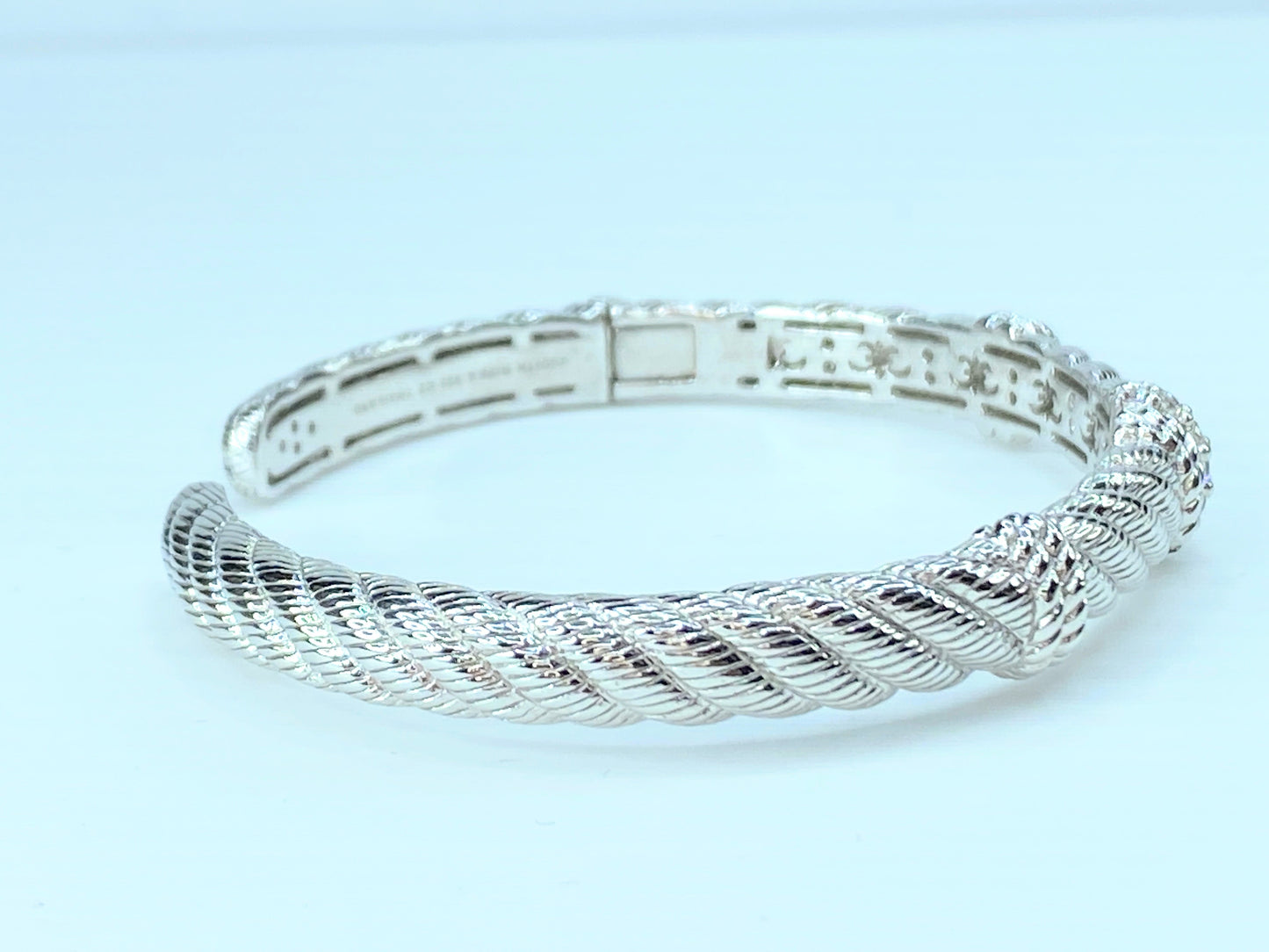 Judith Ripka Sterling silver  10.0mm hinged Cable CZ cuff bangle 7" 26.2g JR8804