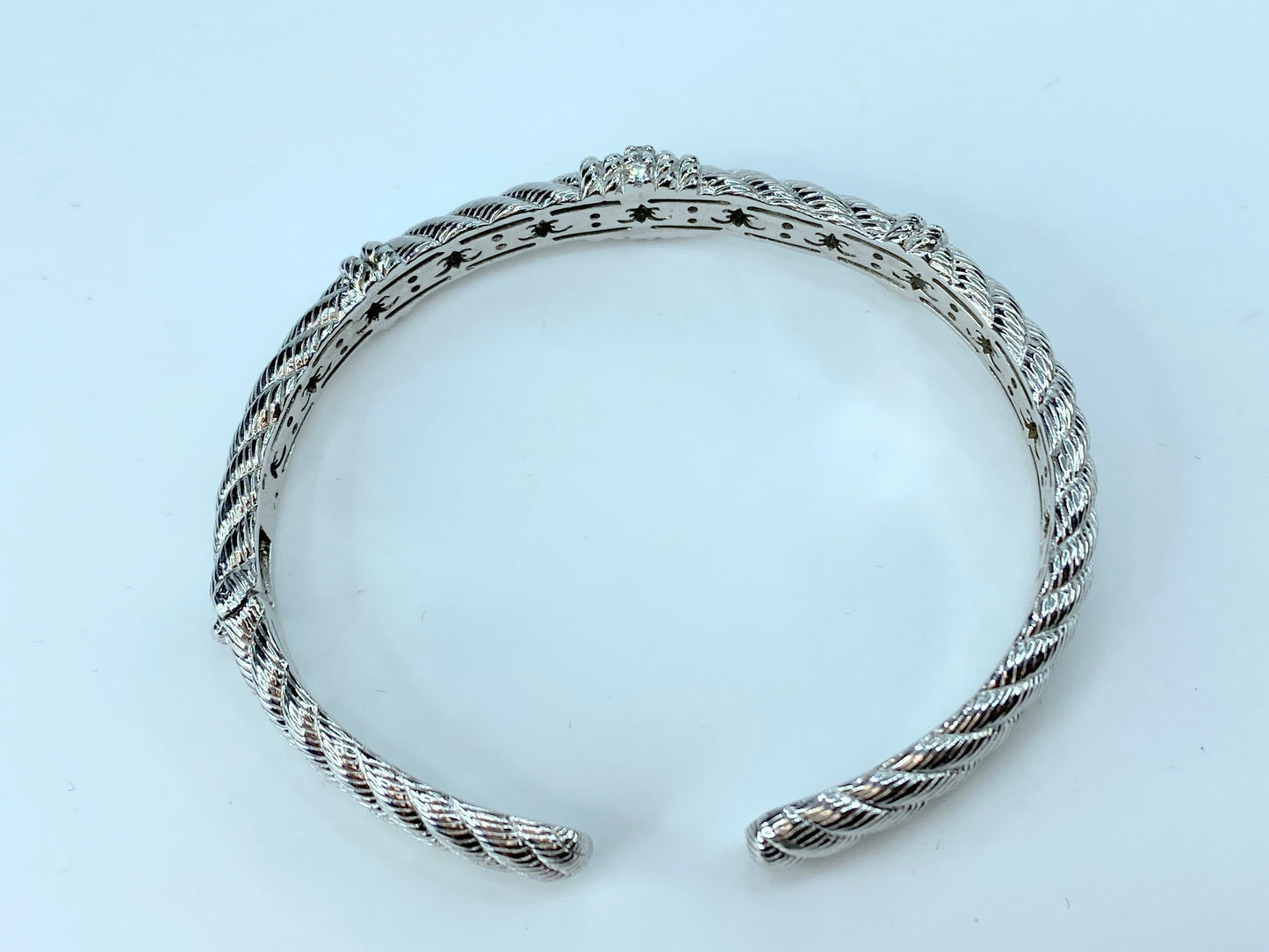 Judith Ripka Sterling silver  10.0mm hinged Cable CZ cuff bangle 7" 26.2g JR8804